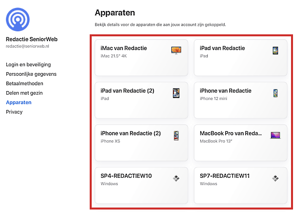 Overzicht gekoppelde apparaten aan Apple ID